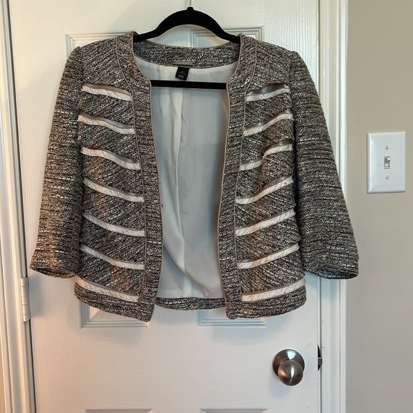 White House Black Market Tweed Fringe Crop Jacket - Picture 3 of 8